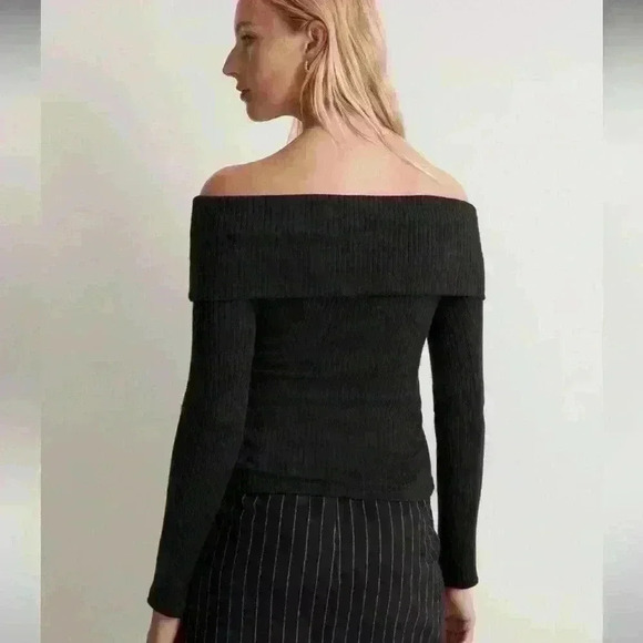 Madewell Off-Shoulder Long-Sleeve Top True Black Size Small - Picture 2 of 7